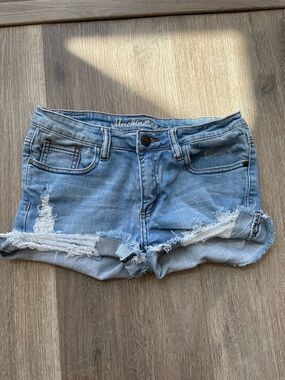 Machine Light Blue Distressed Denim Jean Shorts